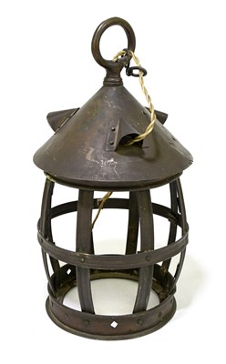 Lot 860 - An Arts and Crafts copper lantern of barrel...