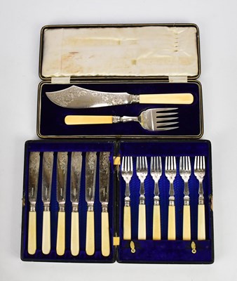 Lot 1762 - A cased set of six silver plated fish knives...
