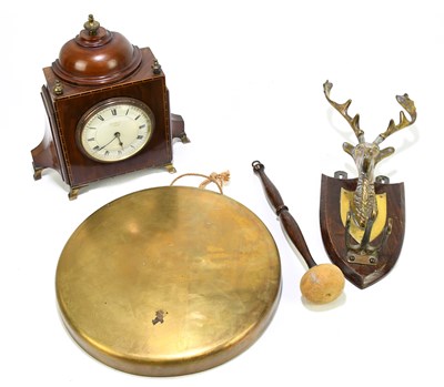 Lot 41 - An Edwardian oak and brass dinner gong, the...