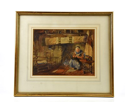 Lot 1833 - HENRY THEOBALD; watercolour, cottage interior...