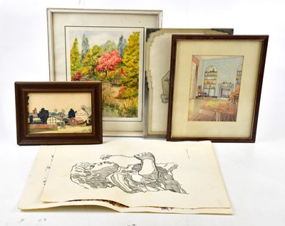 Lot 1816 - A group of watercolours to include interior...