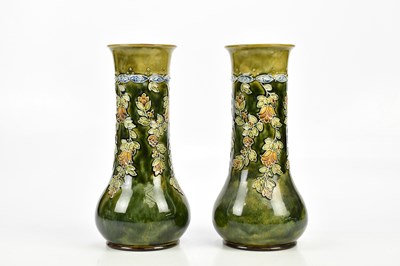 Lot 2426 - ROYAL DOULTON; a large pair of Art Ware vases,...