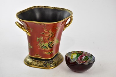 Lot 2354 - CARLTON WARE; a Rouge Royal twin handled vase,...
