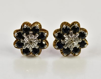 Lot 332 - A pair of 9ct yellow gold sapphire and tiny...