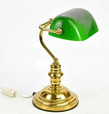 Lot 1809 - A vintage brass desk lamp with green enamel...
