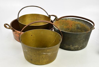 Lot 1724 - Four jam pans including two brass examples and...