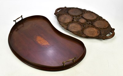 Lot 1575 - An Edwardian kidney shaped mahogany tray with...