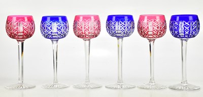 Lot 2542 - A harlequin set of six blue and red cut glass...