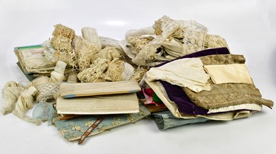 Lot 1663 - A collection of vintage lace and textiles,...