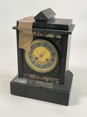 Lot 539 - A 19th century slate mantel clock, height 31cm.