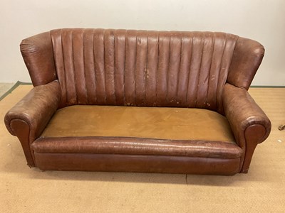 Lot 648 - An Art Deco Swedish leather sofa, height 78cm,...