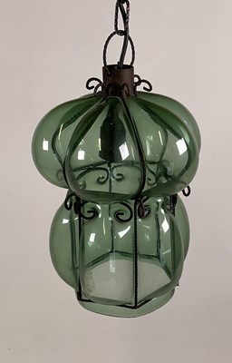 Lot 585 - A Venetian glass, hand blown green bubble...