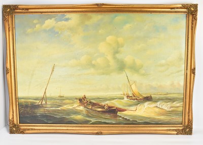 Lot 524 - E, PONTHIER; oil on canvas, fishermen in...