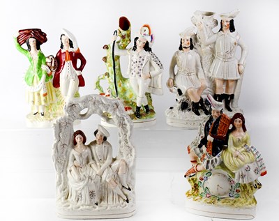 Lot 321 - Five large late 19th and early 20th century Staffordshire flatbacks