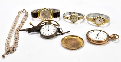 Lot 1746 - A small group of wrist and pocket watches, to...