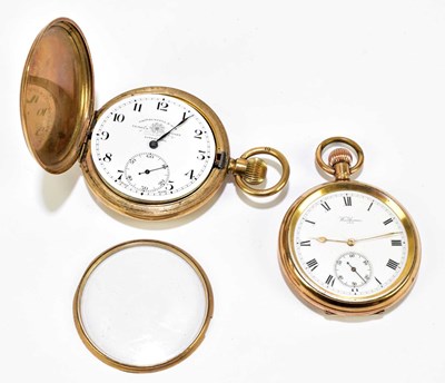 Lot 691 - WALTHAM; a gold plated crown wind open face...