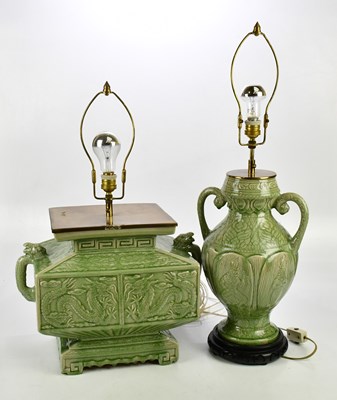 Lot 1786 - Two decorative modern Oriental celadon glazed...