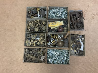 Lot 612 - Ten small trays of furniture fittings, to...