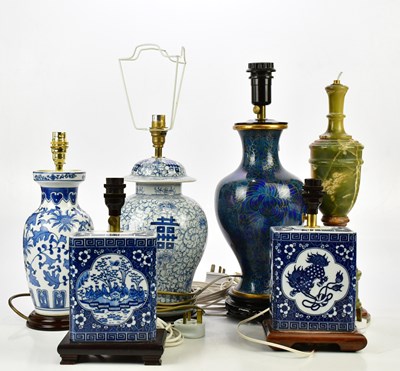 Lot 1808 - Six 20th century decorative table lamps...