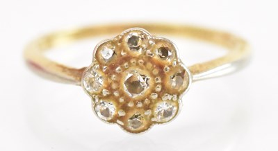 Lot 1339 - A 9ct yellow gold diamond flower head ring,...