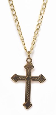 Lot 296 - A 9ct yellow gold cross pendant suspended on a...