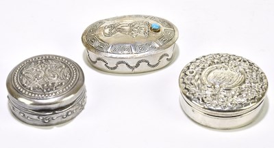 Lot 2532 - Two sterling silver pill boxes, one an oval...