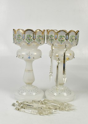 Lot 2543 - A pair of Victorian painted opaque glass table...