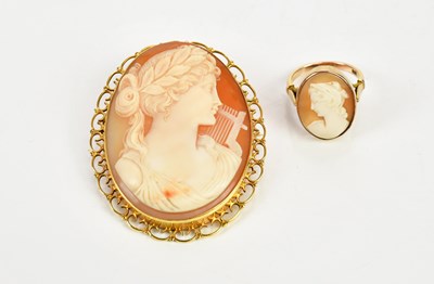 Lot 383 - A 9ct yellow gold cameo brooch together with a...