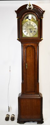 Lot 1509 - RICHARD JACKSON, HEXHAM; a good 19th century oak and mahogany crossbanded eight day longcase clock