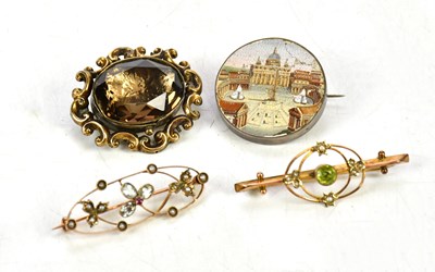 Lot 380 - An Edwardian 9ct gold peridot and seed pearl...