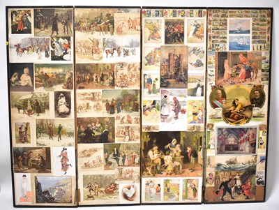 Lot 47 - A late 19th century four-fold scraps screen,...