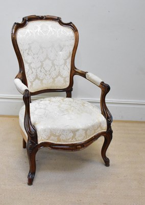 Lot 1086 - A Victorian rosewood framed open sided elbow...