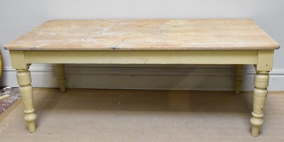 Lot 1381 - An old pine refectory table with stripped top...