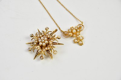 Lot 366 - An Edwardian yellow metal seed pearl and...