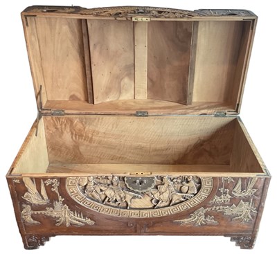 Lot 58 - A modern Chinese carved hardwood coffer, with...