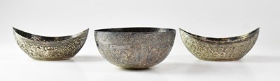 Lot 365 - A pair of Eastern white metal elliptical bowls...