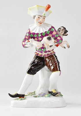 Lot 202 - MEISSEN; a 20th century figure of a Harlequin...