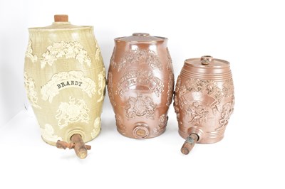 Lot 341 - Three Victorian pottery spirit barrels...