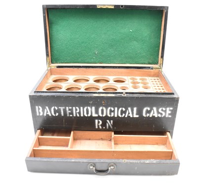 Lot 376 - An unusual black painted wooden travel case...