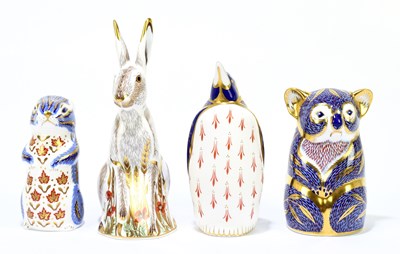 Lot 672 - ROYAL CROWN DERBY; four animal form...