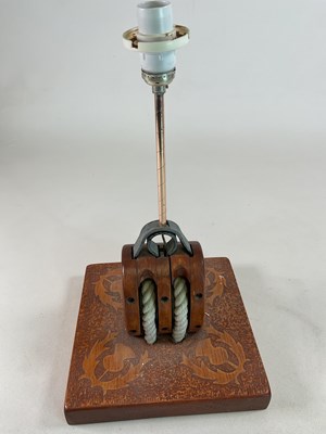 Lot 32 - A lamp fashioned from a rope pulley with...