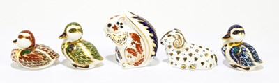 Lot 692 - ROYAL CROWN DERBY; five animal form...