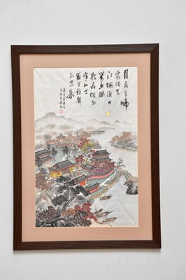 Lot 2609 - A Chinese watercolour on silk, village by...