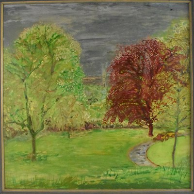Lot 216 - PAUL MILLAR; oil on board, 'Greenwich Park,...