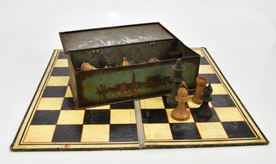 Lot 1610 - A vintage part wooden chess set and board (af),...