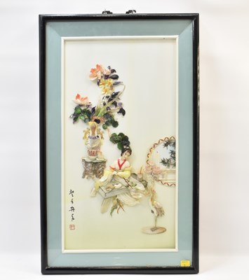 Lot 221 - A modern Chinese hardstone picture of a young...