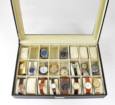 Lot 1220 - A contemporary leatherette glazed watch case...