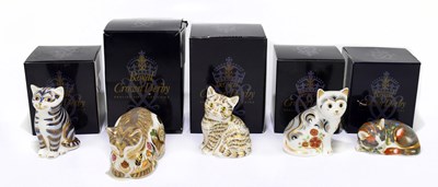 Lot 654 - ROYAL CROWN DERBY; five animal form...