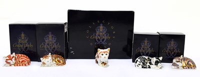 Lot 628 - ROYAL CROWN DERBY; five animal paperweights...