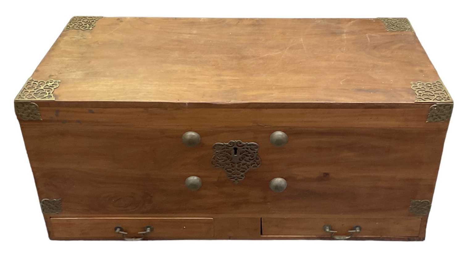 Lot 21 - A Sri Lankan teak brass bound trunk, with...
